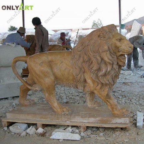 Yellow marble art deco lion statue for garden OLA-A116