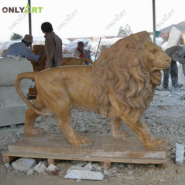 Yellow marble art deco lion statue for garden OLA-A116