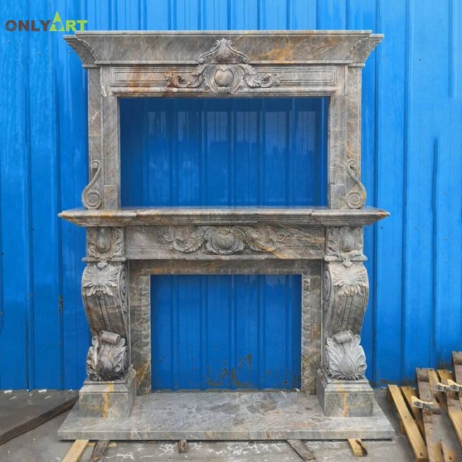 Yellow marble double fireplace for sale OLA-M155