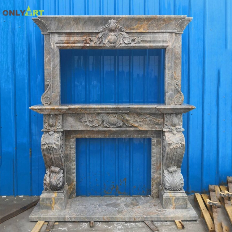 Yellow marble double fireplace for sale OLA-M155