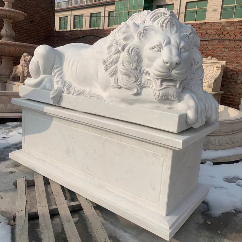 Life Size Outdoor Decoration Carving Marble Lying Lion Statue