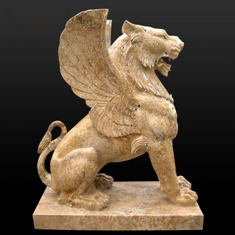 beige garden Marble Flying Lion Statue,stone garden lion statues, High-quality marble standing lion statues, Marble Lion Statue Life size, sitting lion statues with base