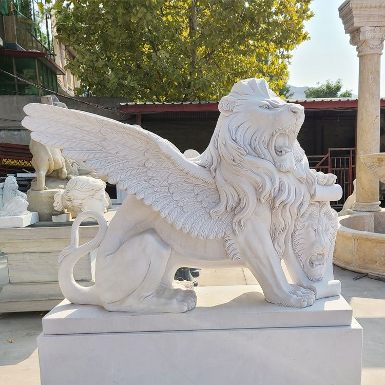 white marble standing lion statue,lion statue with wings,lion statues in egypt,wing lion garden statue