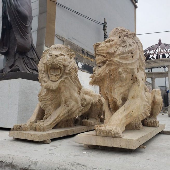 large lion outdoor statue,stone animal marble lion,yellow natural marble garden lion statues,marble sitting lion sculpture