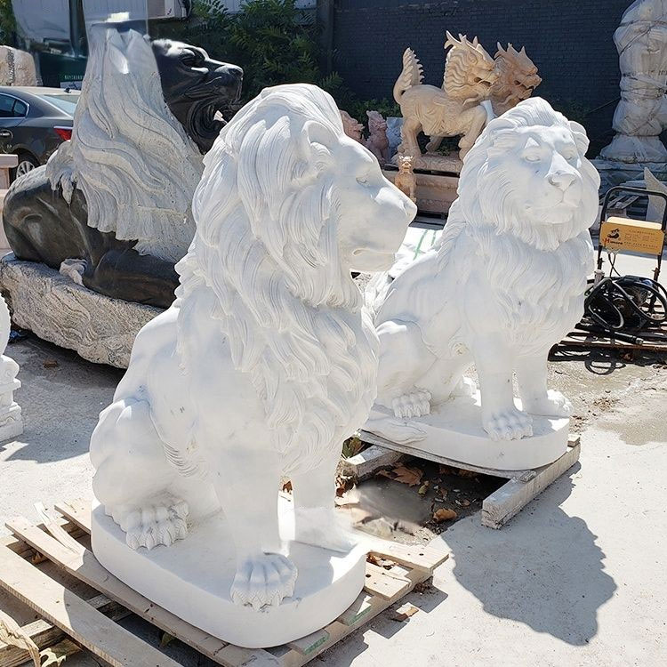 real life natural marble stone lions,marble lion animal statue For Sale,White Marble Squattinging Lion Statue,High quality white marble lion statues,marble sitting lion statues for driveway