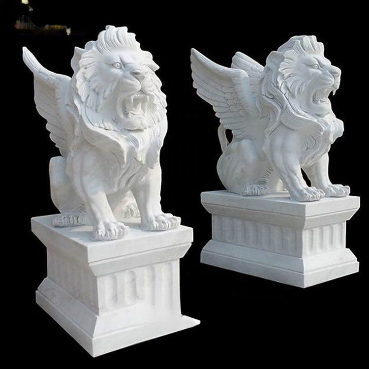 Garden Stone Statue Lion statues,White Lion Marble Statue,White Lion Marble Statue,Stone flying lion with wings Sculpture