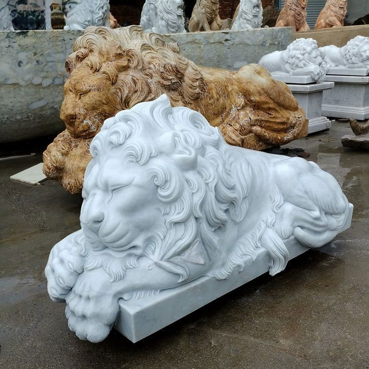 marble gate lions statue,natural stone animal sculpture,large yellow marble statue of lion,marble sleeping lion statues,Quyang Marble Lion Staute