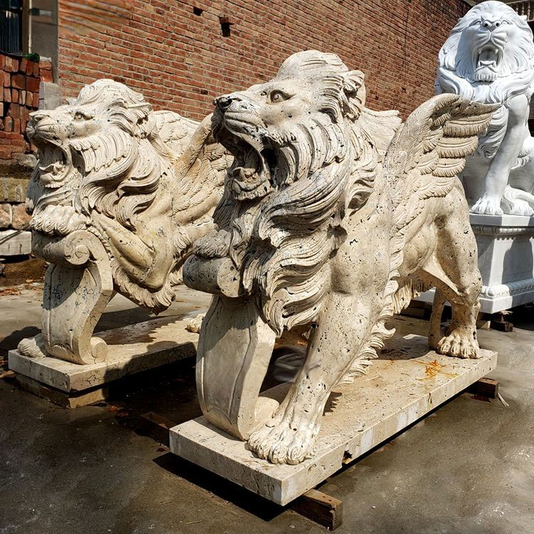 garden outdoor stone winged lions statues,Outdoor Marble Flying Lion statue,Western Marble Lion Statues for Sale,marble winged lion sculpture,Outdoor Winged Marble Lion statue