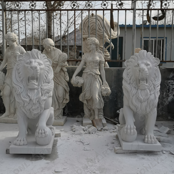 white marble sitting lion statues for sale