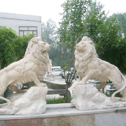 Snow White Marble Stone Lions Statues,stone garden lion statues,High quality marble standing lion statues,Marble Lion Staute Life size,standing lion statues with base
