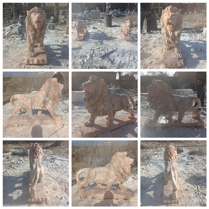 natural stone carved marble lion statues