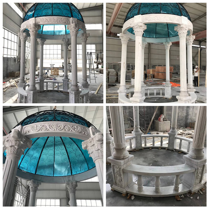 Marble Gazebo Pavilion with Iron Top