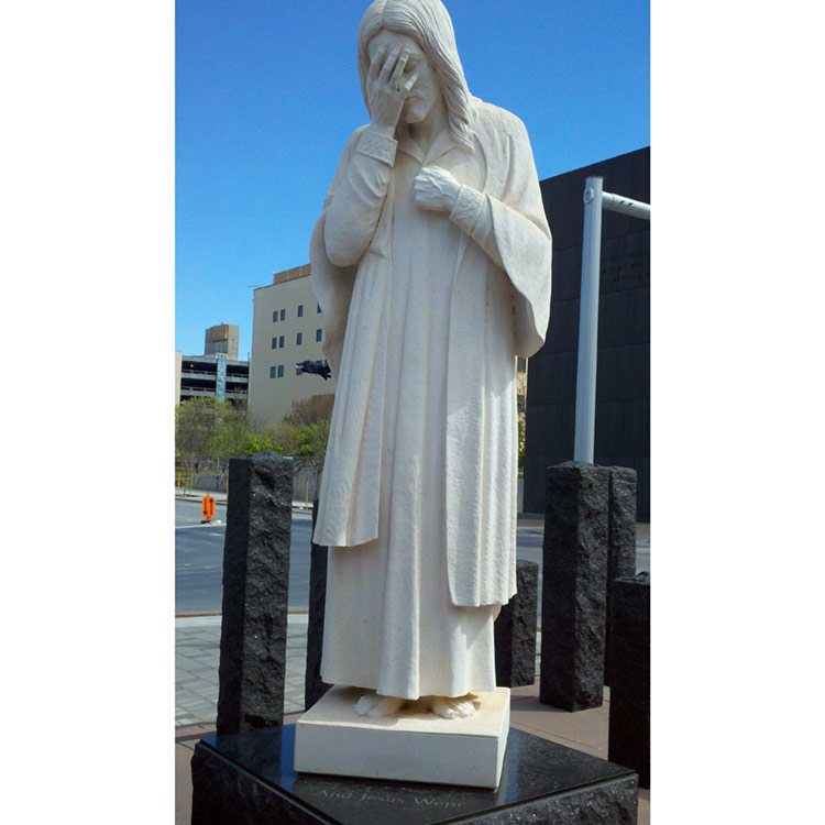 Religious White Marble And Jesus Wept Statue