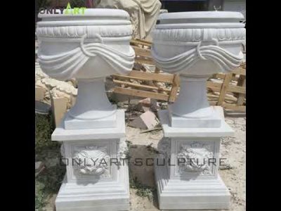 High Quality Hand Carved White Marble Flower Pot with Pattern Supplier